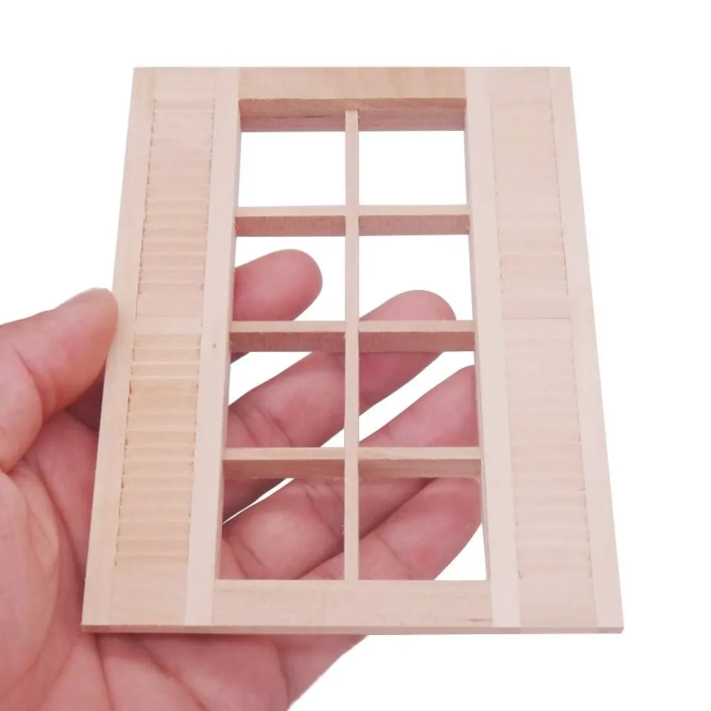 Cute Wooden Frame and Glass Plate Doll House DIY Double Window 1/12 Dollhouse Miniature Accessories Furniture Toys