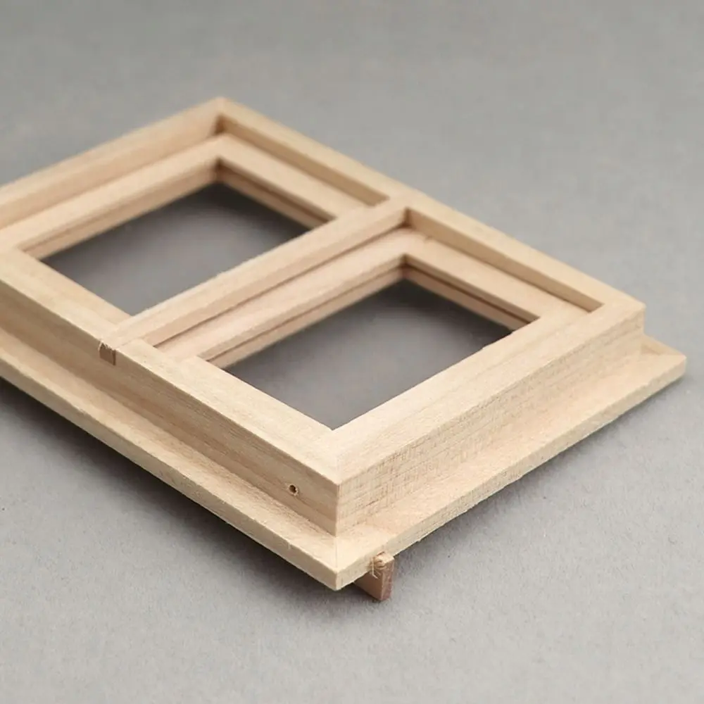 Cute Wooden Frame and Glass Plate Doll House DIY Double Window 1/12 Dollhouse Miniature Accessories Furniture Toys