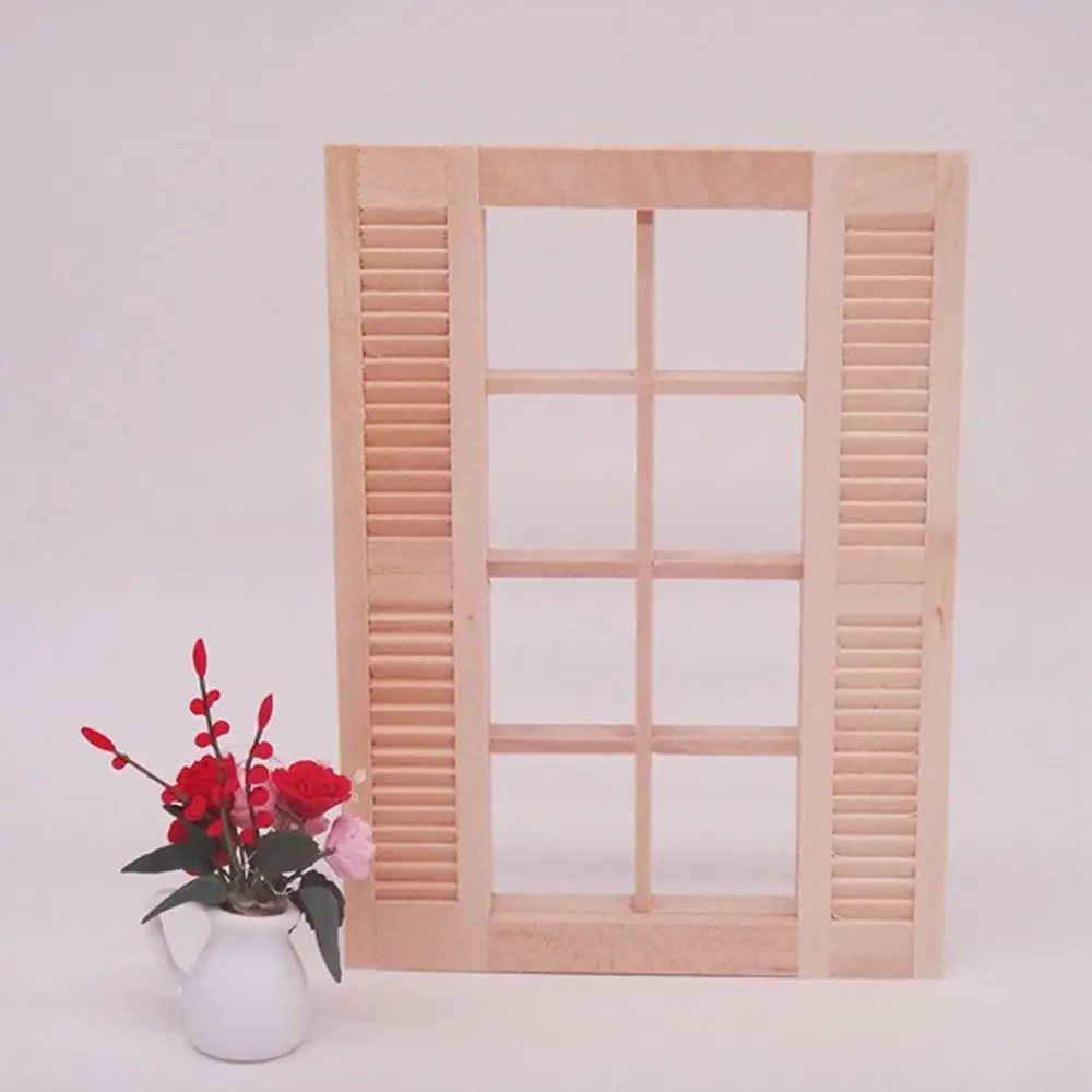 Cute Wooden Frame and Glass Plate Doll House DIY Double Window 1/12 Dollhouse Miniature Accessories Furniture Toys