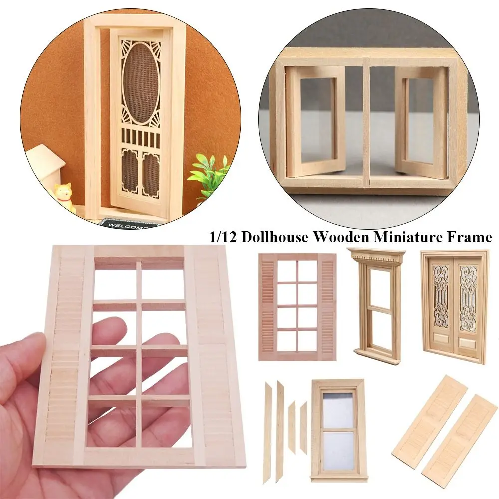 Cute Wooden Frame and Glass Plate Doll House DIY Double Window 1/12 Dollhouse Miniature Accessories Furniture Toys