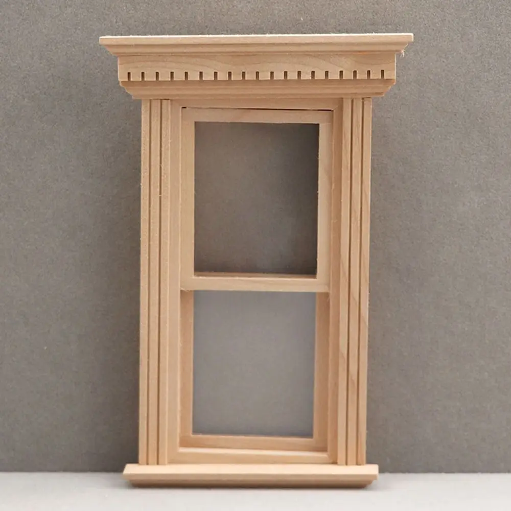 Cute Wooden Frame and Glass Plate Doll House DIY Double Window 1/12 Dollhouse Miniature Accessories Furniture Toys