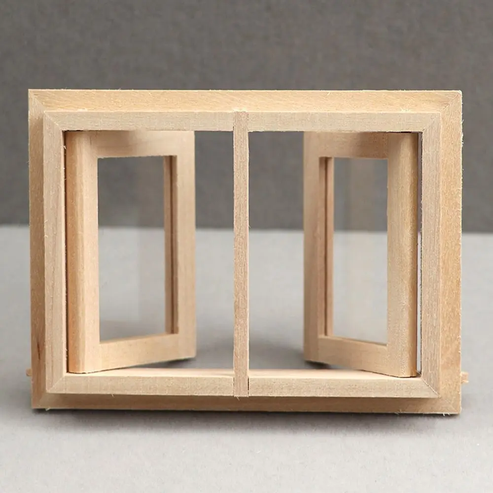 Cute Wooden Frame and Glass Plate Doll House DIY Double Window 1/12 Dollhouse Miniature Accessories Furniture Toys
