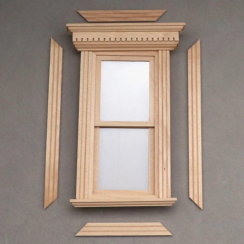 Cute Wooden Frame and Glass Plate Doll House DIY Double Window 1/12 Dollhouse Miniature Accessories Furniture Toys