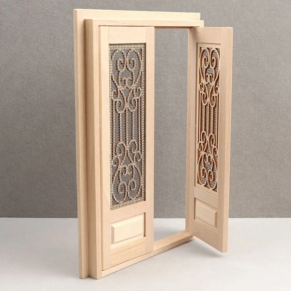 Cute Wooden Frame and Glass Plate Doll House DIY Double Window 1/12 Dollhouse Miniature Accessories Furniture Toys