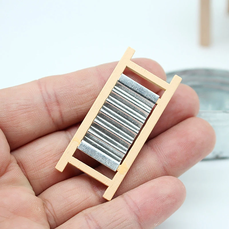 1Set 1:12 Dollhouse Miniature Washboard Iron Bucket Bathroom Model Decor Toy Doll House Accessories
