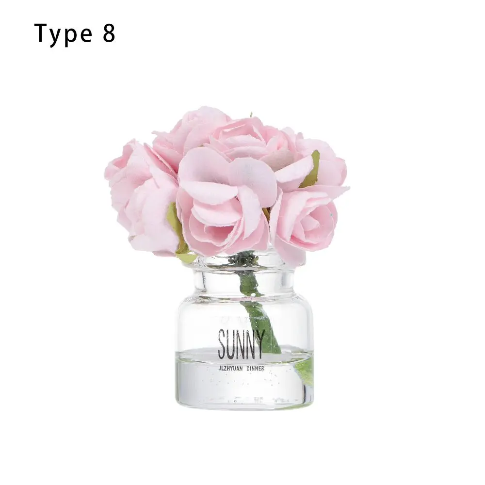 1:12 Scale Dollhouse Flower Vase Doll Accessories Pink Rose White Jasmine Mini Floral Arrangement Miniature Model Furnitue Gift