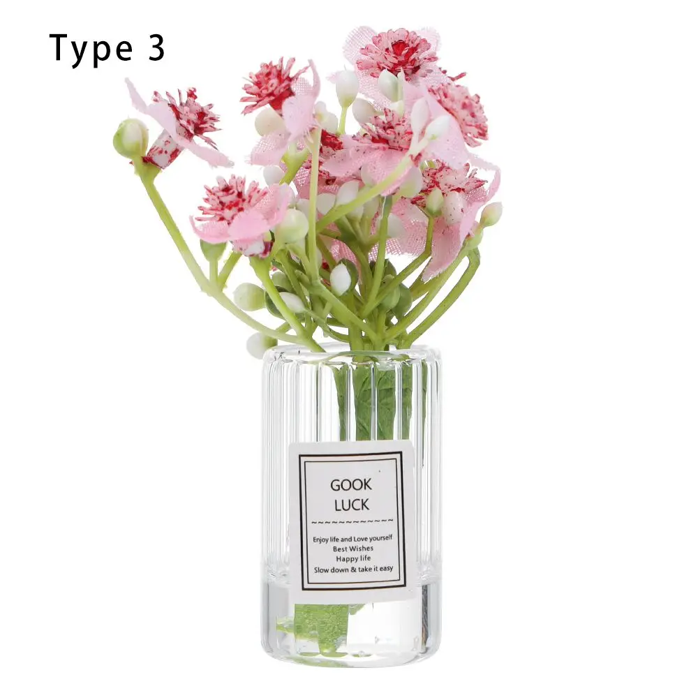 1:12 Scale Dollhouse Flower Vase Doll Accessories Pink Rose White Jasmine Mini Floral Arrangement Miniature Model Furnitue Gift