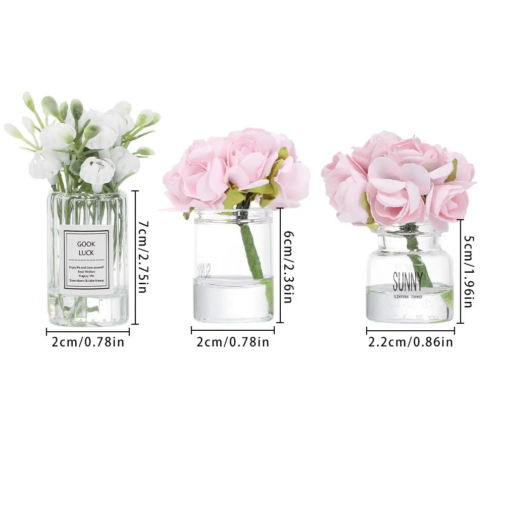 1:12 Scale Dollhouse Flower Vase Doll Accessories Pink Rose White Jasmine Mini Floral Arrangement Miniature Model Furnitue Gift