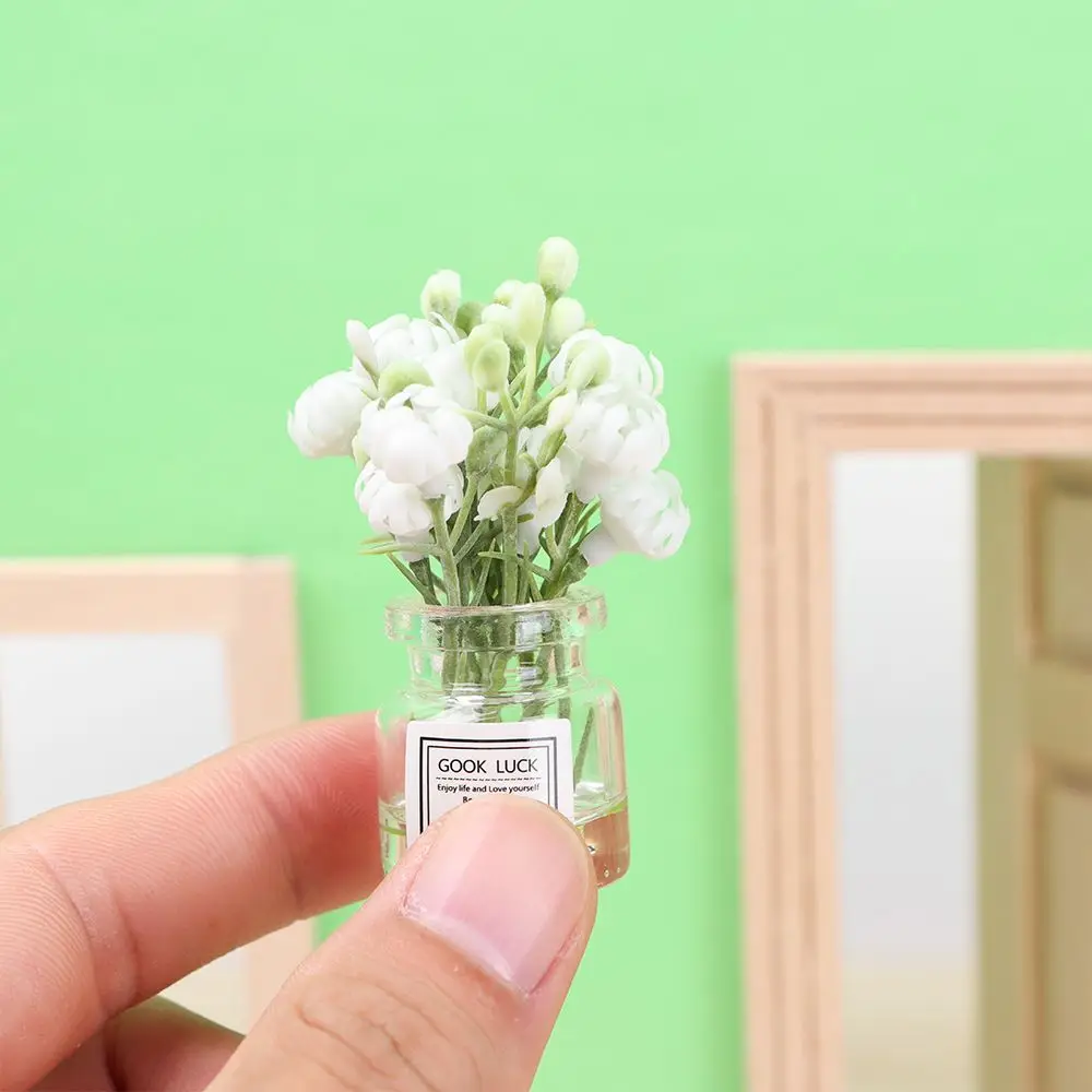 1:12 Scale Dollhouse Flower Vase Doll Accessories Pink Rose White Jasmine Mini Floral Arrangement Miniature Model Furnitue Gift