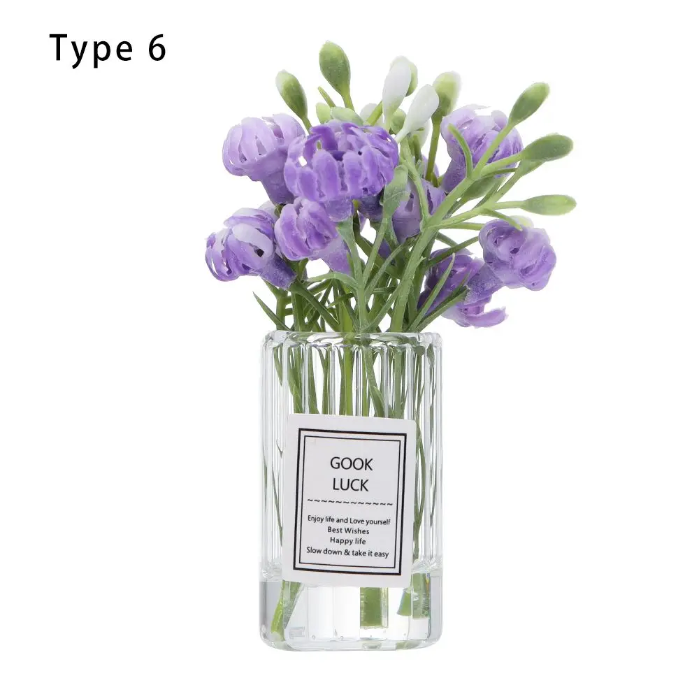 1:12 Scale Dollhouse Flower Vase Doll Accessories Pink Rose White Jasmine Mini Floral Arrangement Miniature Model Furnitue Gift