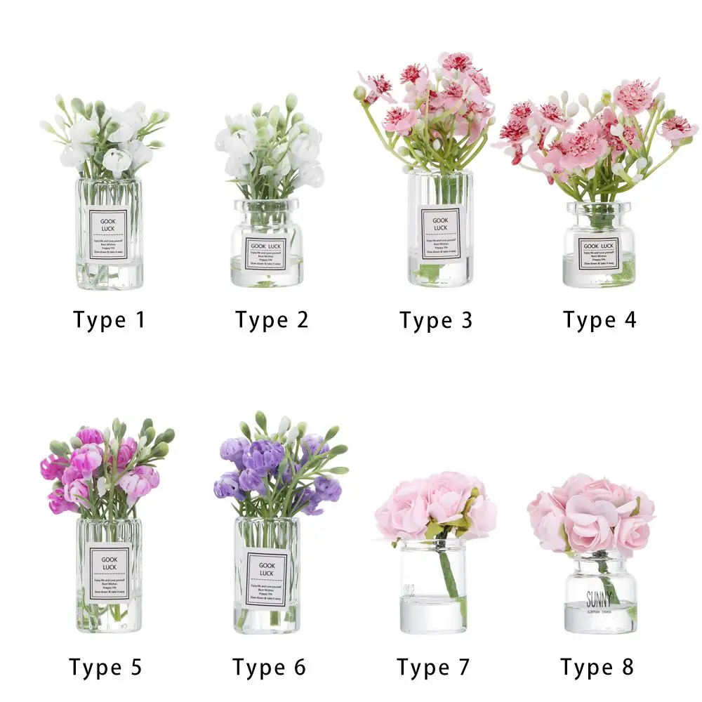 1:12 Scale Dollhouse Flower Vase Doll Accessories Pink Rose White Jasmine Mini Floral Arrangement Miniature Model Furnitue Gift