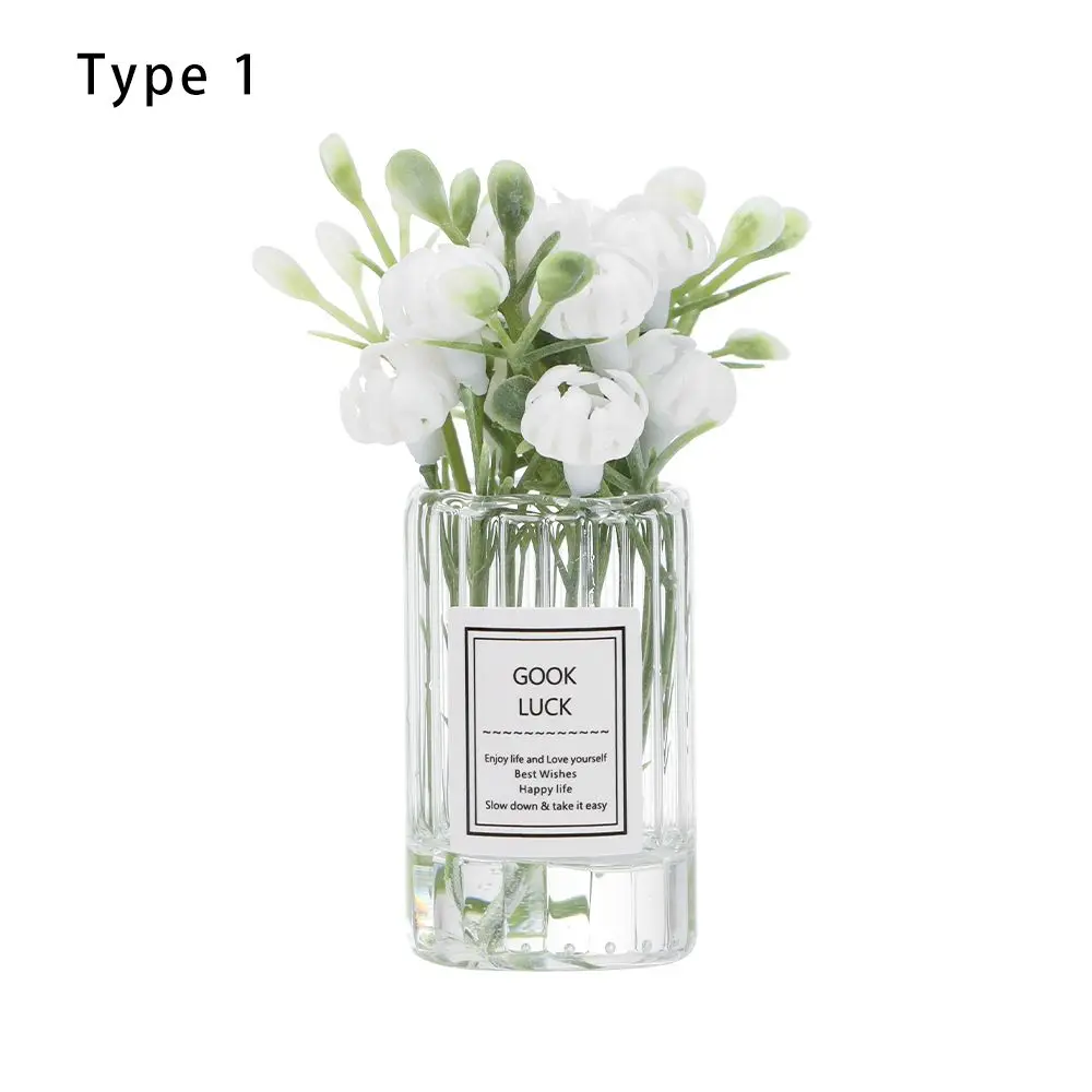 1:12 Scale Dollhouse Flower Vase Doll Accessories Pink Rose White Jasmine Mini Floral Arrangement Miniature Model Furnitue Gift