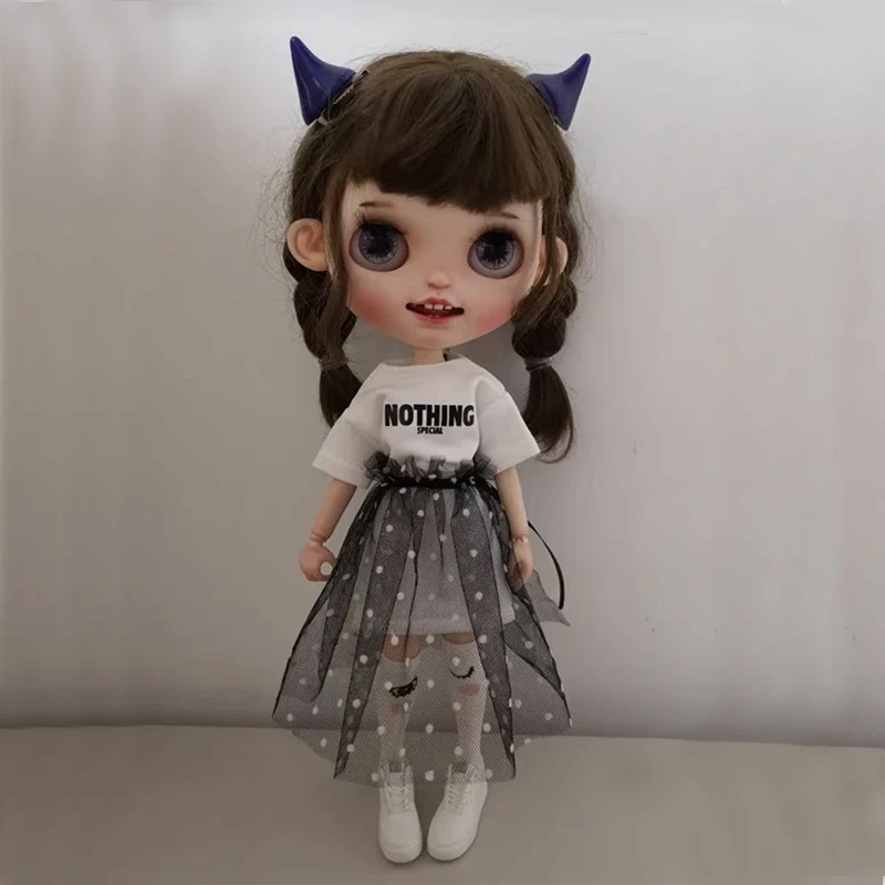 1pcs Blythe Clothes long T-shirt+Lace Skirt White Dress for Doll Accessories Clothing (Blythe,ob,Pullip,OB24,1/6 Dolls)