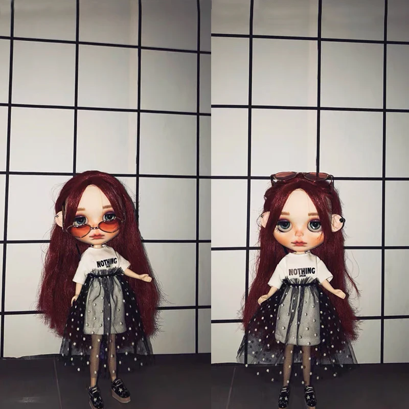 1pcs Blythe Clothes long T-shirt+Lace Skirt White Dress for Doll Accessories Clothing (Blythe,ob,Pullip,OB24,1/6 Dolls)