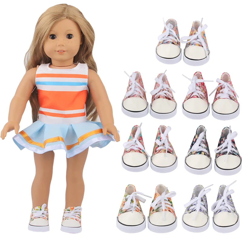 16 Styles 7 cm Canvas Doll Shoes Clothes Accessories Sneakers For 43cm Baby New Born Reborn And 18 Inch Amerian Doll Girl Toy