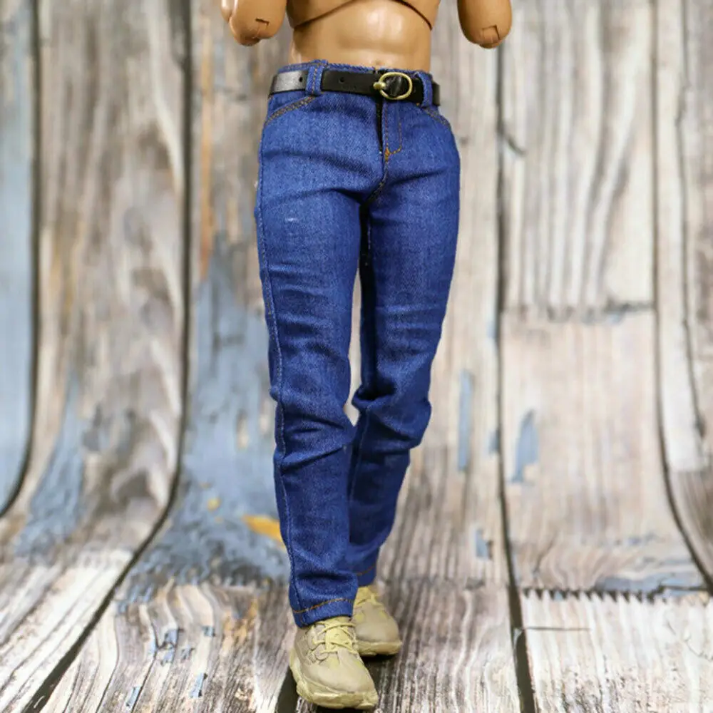 1/6 Scale Soldier Classic Slim Denim Pants Jeans & Belt Model For 12 Inch Male Action Figure Body Dolls Clothing Accessories