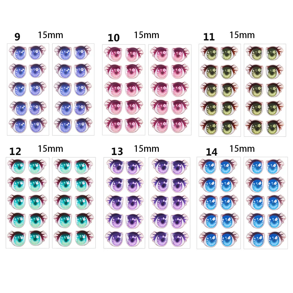 10Pairs Cartoon Doll Eyes Stickers Cute Flower Strar Bunny Clay Decals Anime Figurine Doll Face Organ Paster Toys Doll Accessory