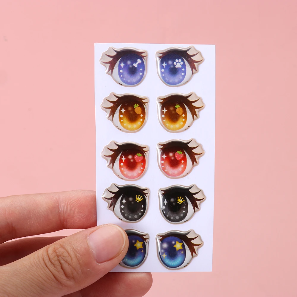 10Pairs Cartoon Doll Eyes Stickers Cute Flower Strar Bunny Clay Decals Anime Figurine Doll Face Organ Paster Toys Doll Accessory