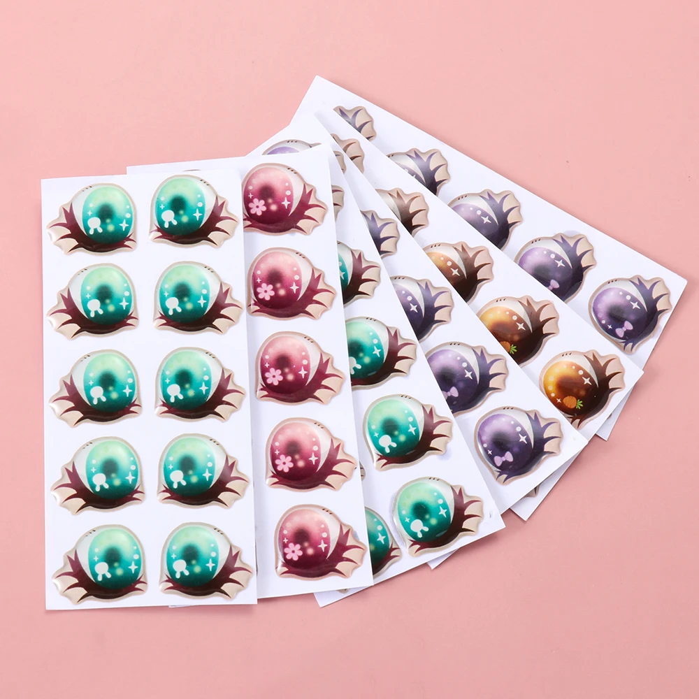 10Pairs Cartoon Doll Eyes Stickers Cute Flower Strar Bunny Clay Decals Anime Figurine Doll Face Organ Paster Toys Doll Accessory