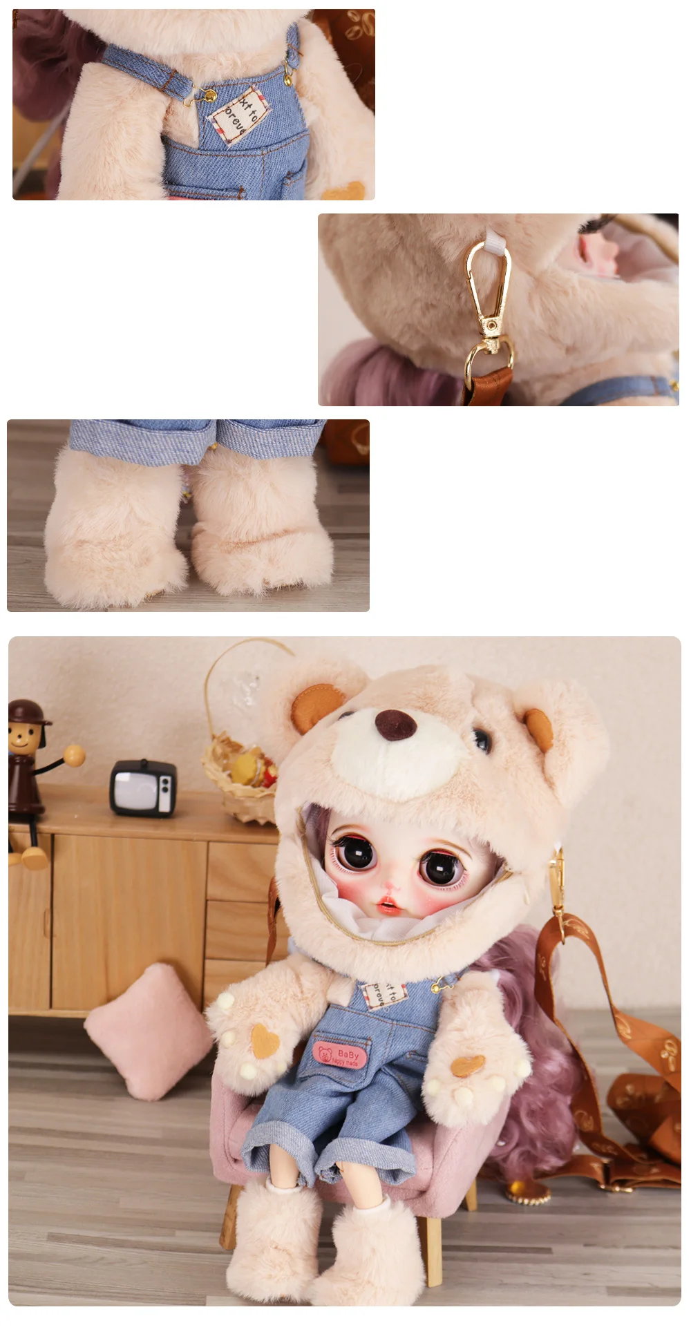 Traveling Bag Bear Clothes for ICY DBS BLYTHE 30cm Dolls Outgoing Packets 1/6 BJD OB24 ANIME GIRL Pullip BB Girl