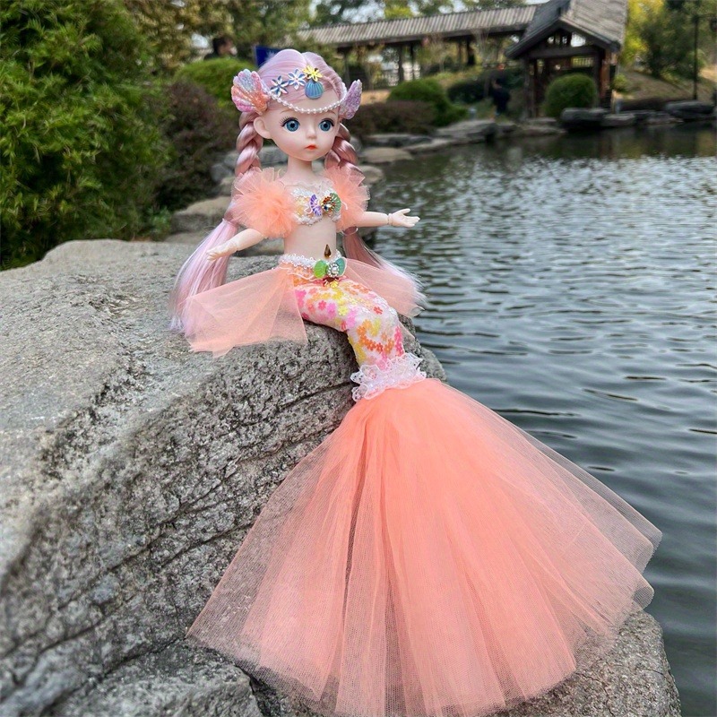 45cm/17.72inch Mermaid Doll Girl Toy Blue Eyed Children's Princess Doll Wedding Dress Doll,Christmas/Halloween/Thanksgiving Gift
