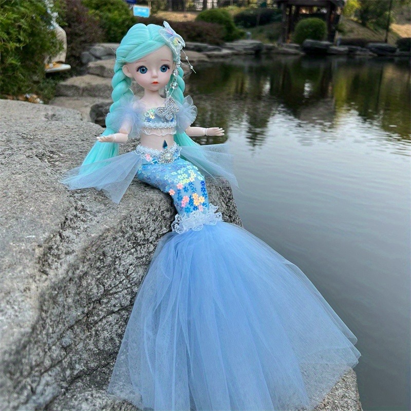 45cm/17.72inch Mermaid Doll Girl Toy Blue Eyed Children's Princess Doll Wedding Dress Doll,Christmas/Halloween/Thanksgiving Gift