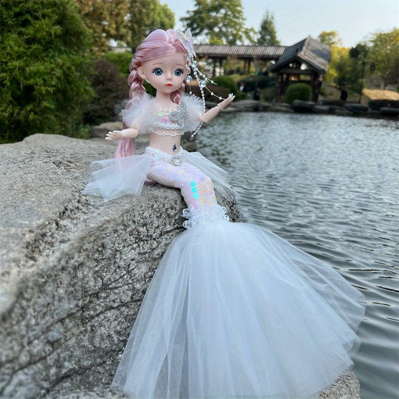 45cm/17.72inch Mermaid Doll Girl Toy Blue Eyed Children's Princess Doll Wedding Dress Doll,Christmas/Halloween/Thanksgiving Gift