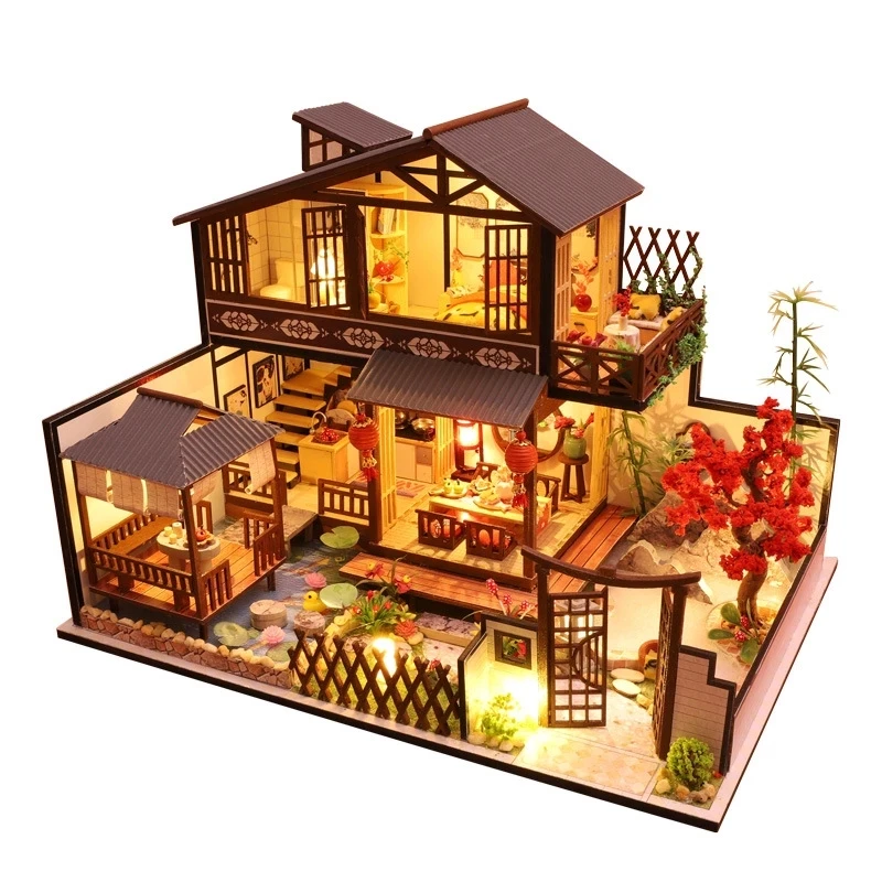 No Original Box Clearance DIY Wooden Doll Houses Miniature Building Kit Desert Store Casa Flower Villa Dollhouse Assembly Toys