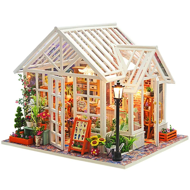 No Original Box Clearance DIY Wooden Doll Houses Miniature Building Kit Desert Store Casa Flower Villa Dollhouse Assembly Toys