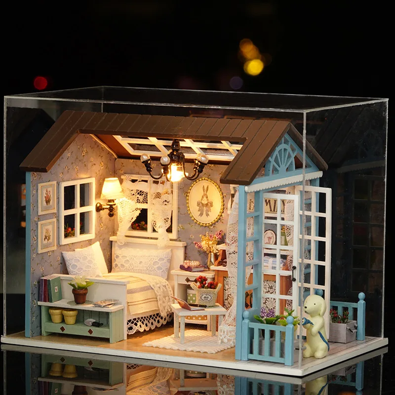 No Original Box Clearance DIY Wooden Doll Houses Miniature Building Kit Desert Store Casa Flower Villa Dollhouse Assembly Toys