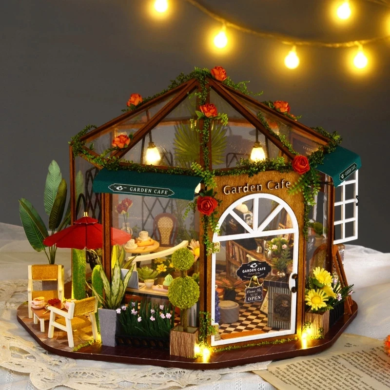 No Original Box Clearance DIY Wooden Doll Houses Miniature Building Kit Desert Store Casa Flower Villa Dollhouse Assembly Toys