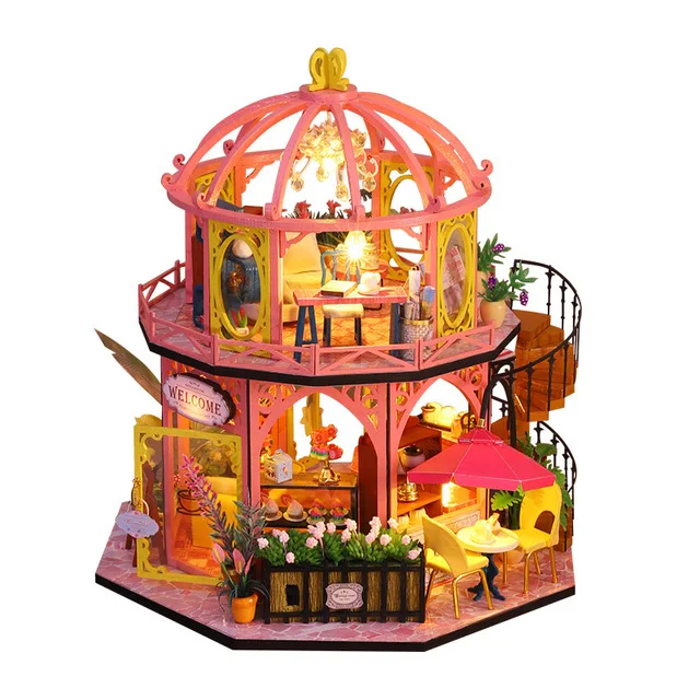 No Original Box Clearance DIY Wooden Doll Houses Miniature Building Kit Desert Store Casa Flower Villa Dollhouse Assembly Toys