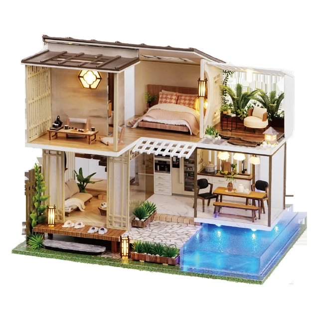 No Original Box Clearance DIY Wooden Doll Houses Miniature Building Kit Desert Store Casa Flower Villa Dollhouse Assembly Toys