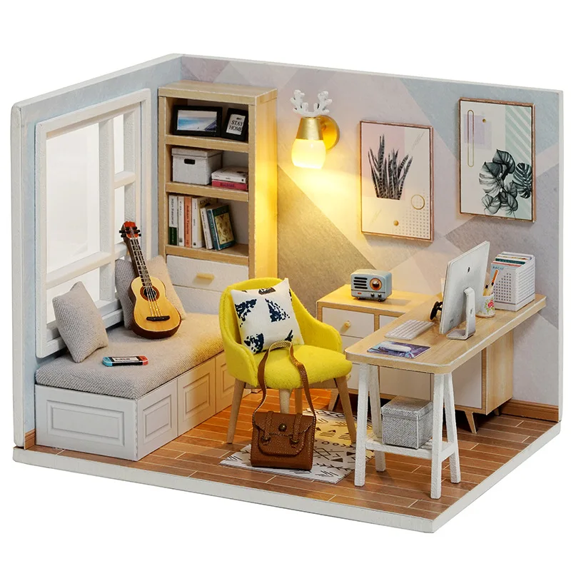 No Original Box Clearance DIY Wooden Doll Houses Miniature Building Kit Desert Store Casa Flower Villa Dollhouse Assembly Toys
