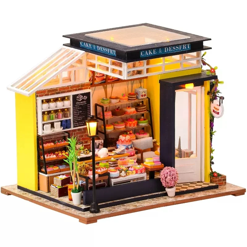 No Original Box Clearance DIY Wooden Doll Houses Miniature Building Kit Desert Store Casa Flower Villa Dollhouse Assembly Toys