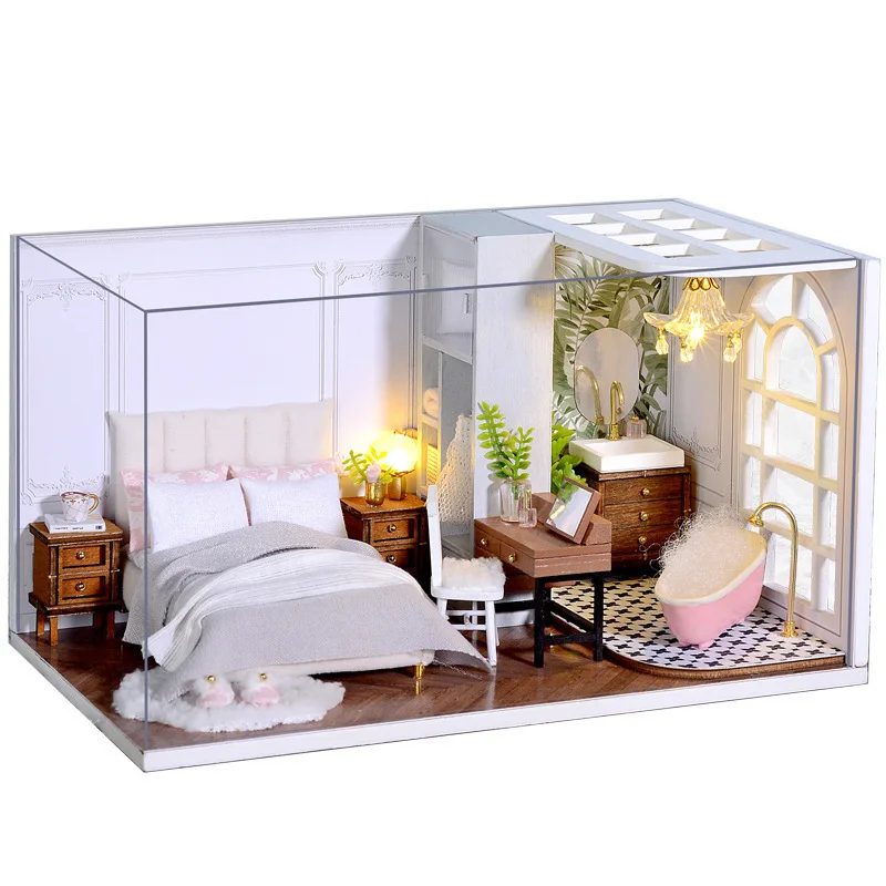 No Original Box Clearance DIY Wooden Doll Houses Miniature Building Kit Desert Store Casa Flower Villa Dollhouse Assembly Toys