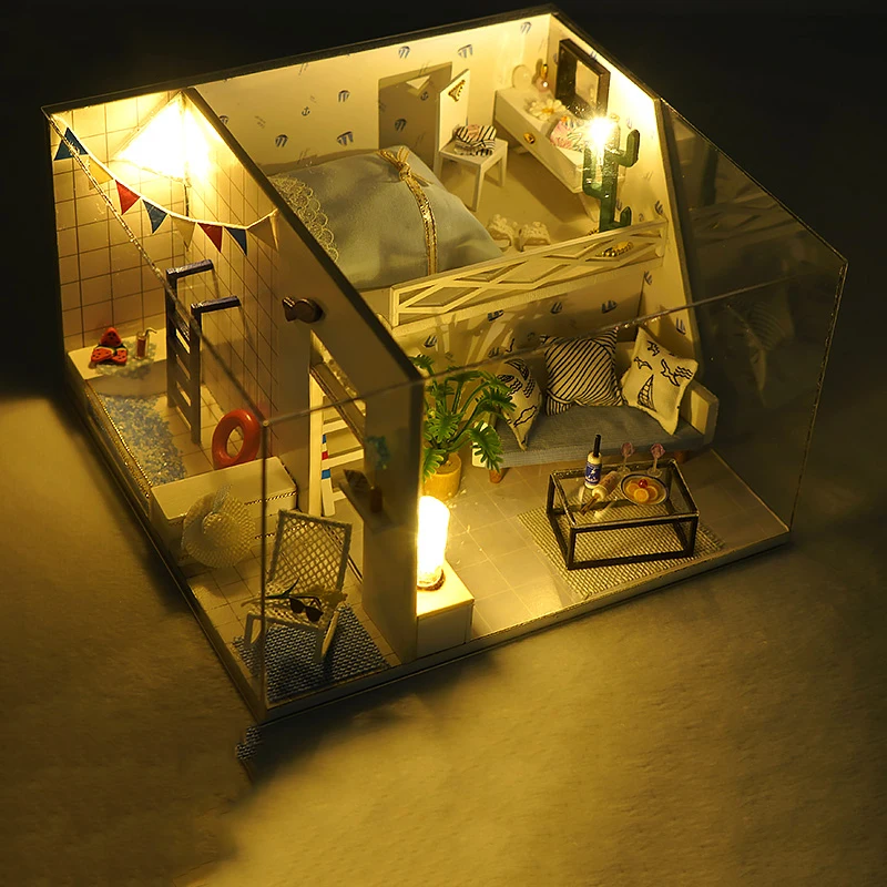 No Original Box Clearance DIY Wooden Doll Houses Miniature Building Kit Desert Store Casa Flower Villa Dollhouse Assembly Toys