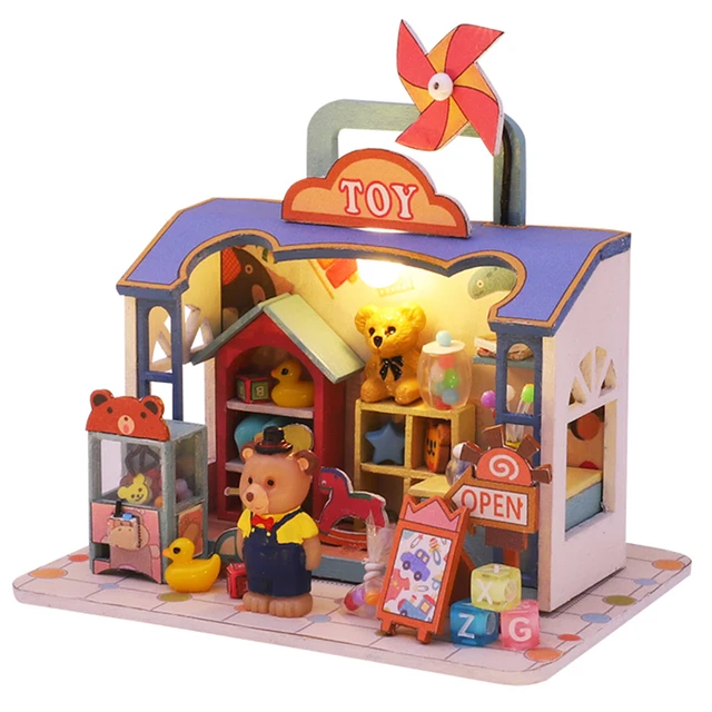 No Original Box Clearance DIY Wooden Doll Houses Miniature Building Kit Desert Store Casa Flower Villa Dollhouse Assembly Toys