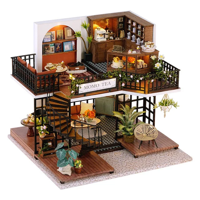 No Original Box Clearance DIY Wooden Doll Houses Miniature Building Kit Desert Store Casa Flower Villa Dollhouse Assembly Toys