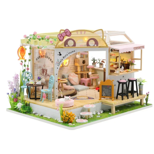 No Original Box Clearance DIY Wooden Doll Houses Miniature Building Kit Desert Store Casa Flower Villa Dollhouse Assembly Toys