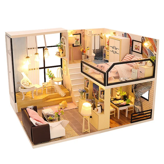 No Original Box Clearance DIY Wooden Doll Houses Miniature Building Kit Desert Store Casa Flower Villa Dollhouse Assembly Toys