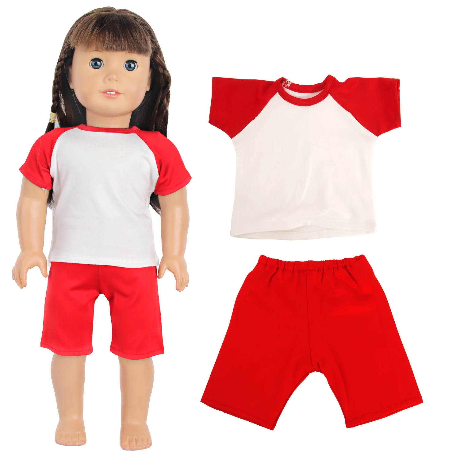 2 pcs Shirt+Shorts Doll Accessories Clothes Set Two-tone T-shirt Outfit Clothing For 43cm Baby New Born&18 Inch American Dolls
