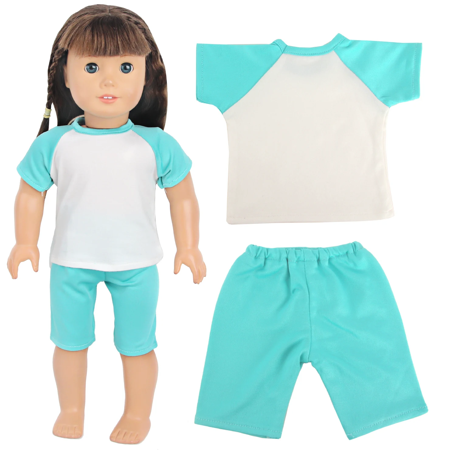 2 pcs Shirt+Shorts Doll Accessories Clothes Set Two-tone T-shirt Outfit Clothing For 43cm Baby New Born&18 Inch American Dolls