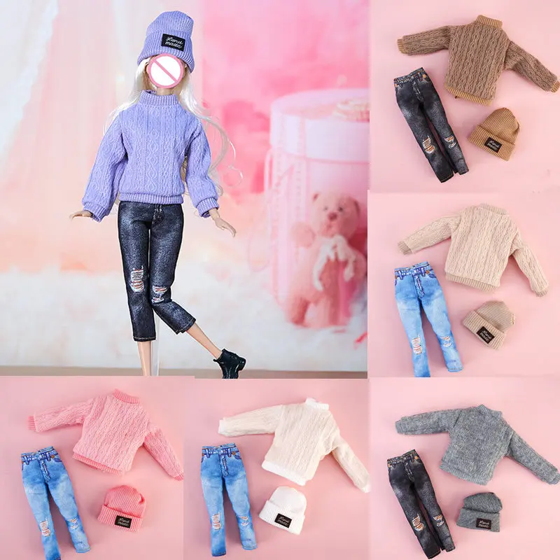 Doll's Clothing for 30cm Doll Fashionable Suit Wool Sweater Hat Pants Clothes Toy Accessories