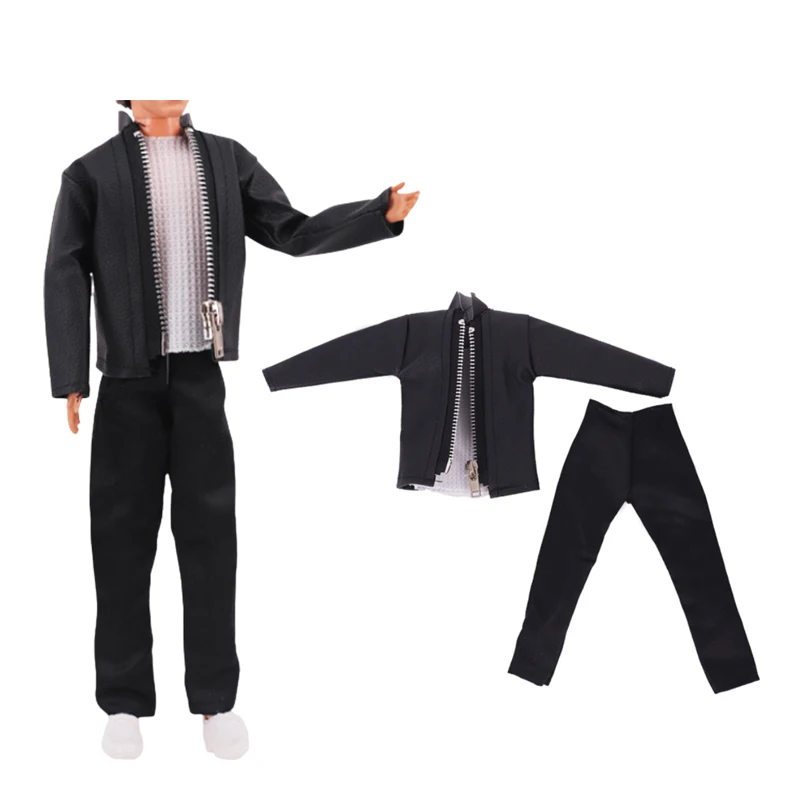 2 Sets/Pack Handmade Fashion Leather Clothes for Doll 11.5in/30cm Casual Cool Style 3pcs/Set Jacket Coat Vest and Pants