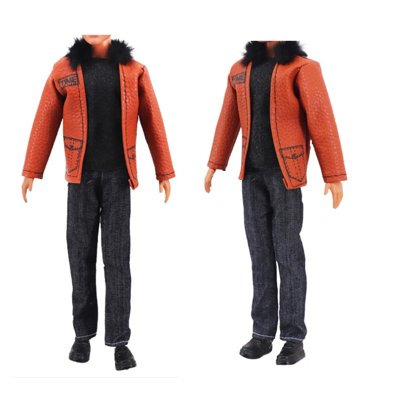 2 Sets/Pack Handmade Fashion Leather Clothes for Doll 11.5in/30cm Casual Cool Style 3pcs/Set Jacket Coat Vest and Pants