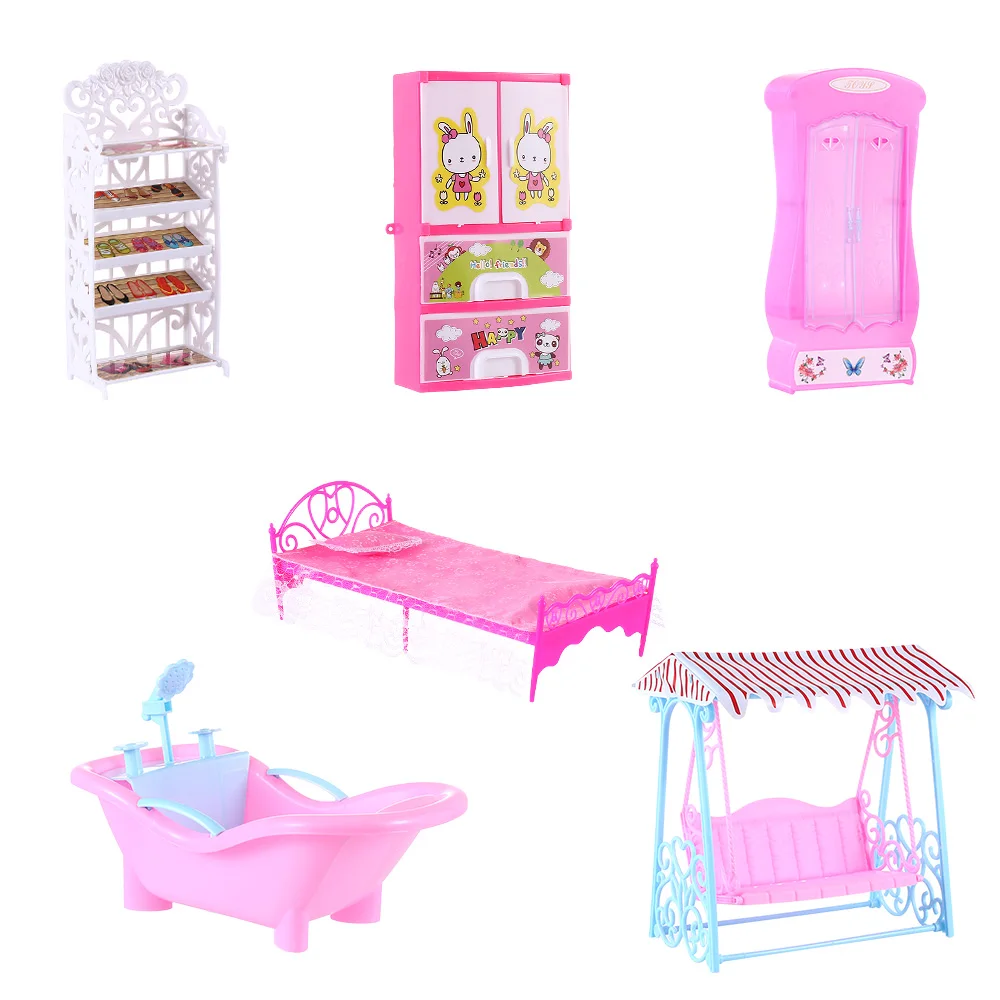 Dollhouse Furniture Creative Miniature Furniture Wardrobe/Bed/Shoe Rack/Bathtub/Swing For Doll Living Room Decor Accessories