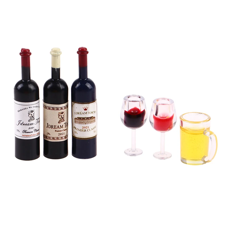 5Pcs 1:12 Dollhouse Miniature Wine Cup Beer Mug Wine Bottle Model Furniture House Decor Toy