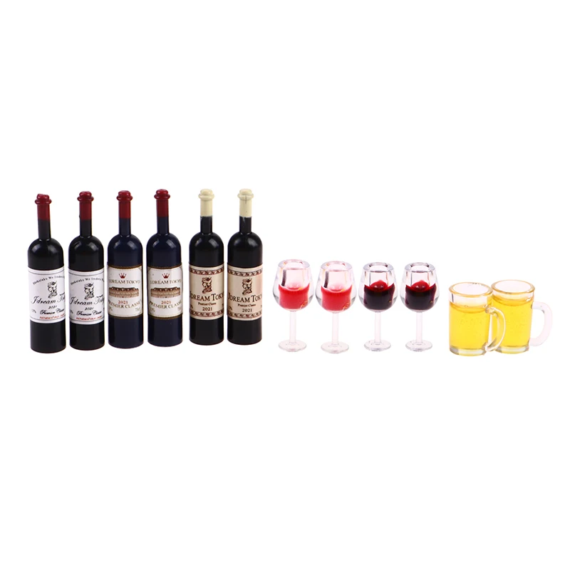 5Pcs 1:12 Dollhouse Miniature Wine Cup Beer Mug Wine Bottle Model Furniture House Decor Toy