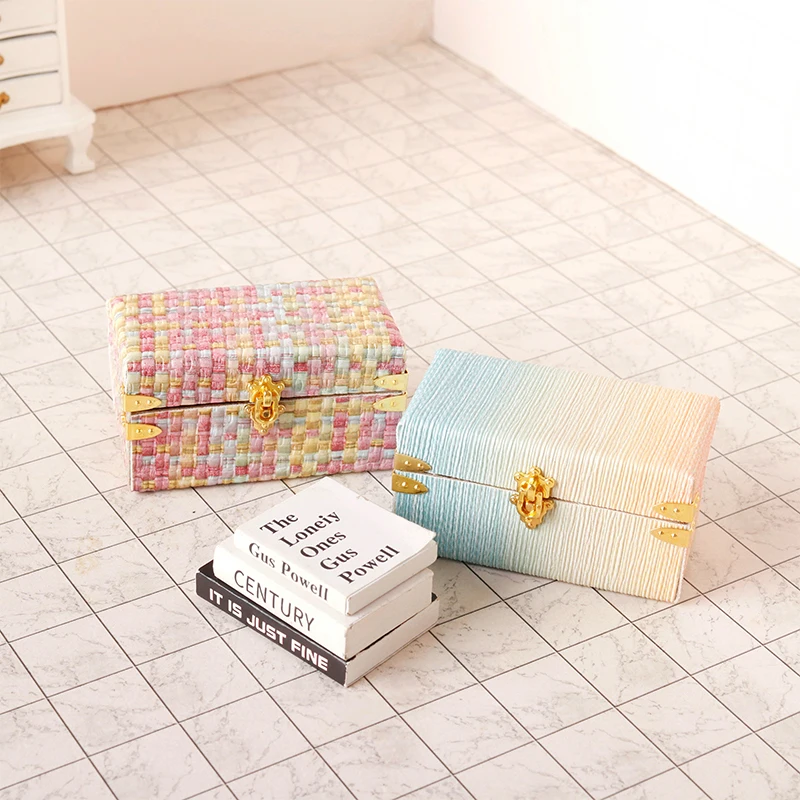 1:12 Dollhouse Miniature Suitcase Vintage Leather Luggage Box Storage Box Home Model Decor Toy Doll House Accessories